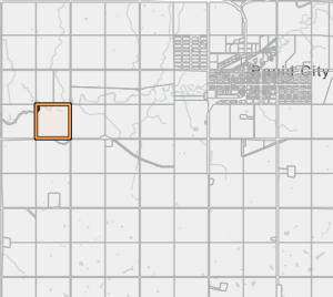 Image that highlights the location of the subject parcel. SE23-13-20W and shows its 3km proximity to Rapid City.